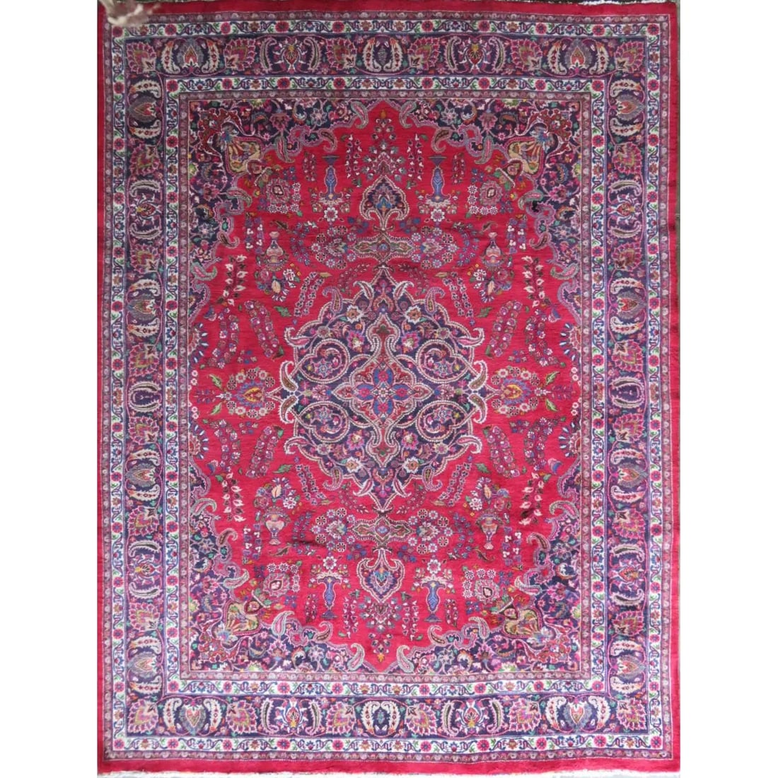 One Of The Kind Hand-Knotted Persian Wool Rug _ Luxurious Vintage Design, 12'7" x 9'6", Artisan