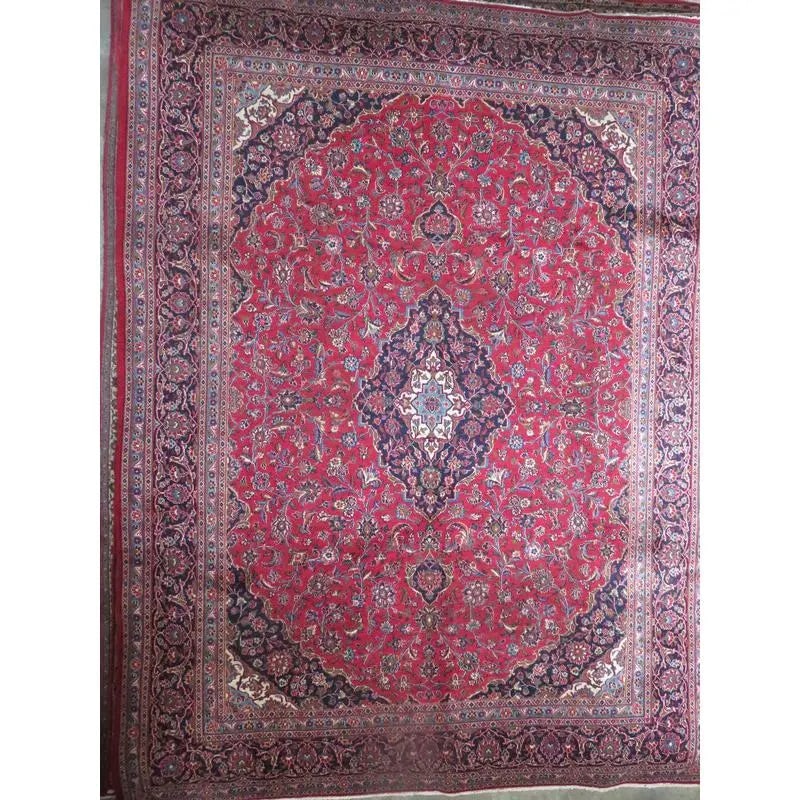 One Of The Kind Hand-Knotted Persian Wool Rug _ Luxurious Vintage Design, 12'4" x 9'6", Artisan