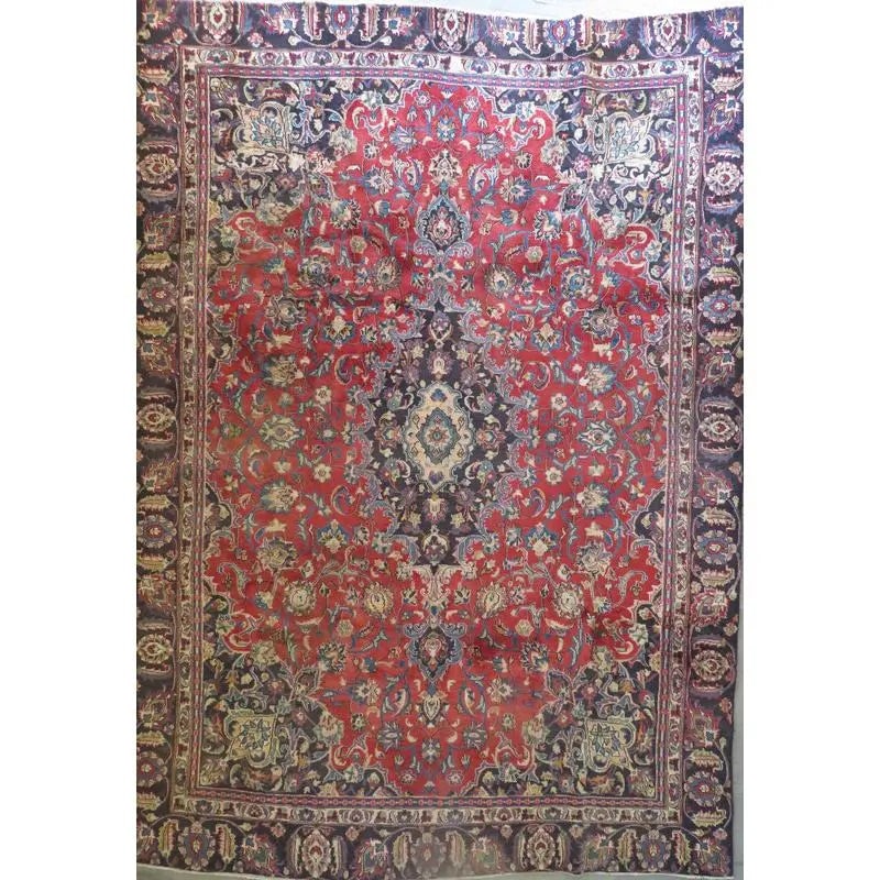 One Of The Kind Hand-Knotted Persian Wool Rug _ Luxurious Vintage Design, 10'6" x 7'2", Artisan