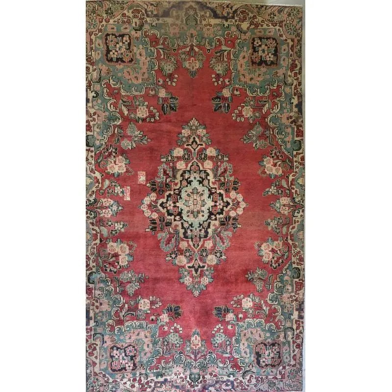 One Of The Kind Hand-Knotted Persian Wool Rug _ Luxurious Vintage Design, 9'2" x 5'6", Artisan: Hand-Knotted Persian Wool Rug _ Luxurious Vintage Design, 9'2" x 5'6", Artisan Crafted, Authentic hand-knotted traditional antique vintage Persian rugs, in excellent vintage condition with over 60 yea