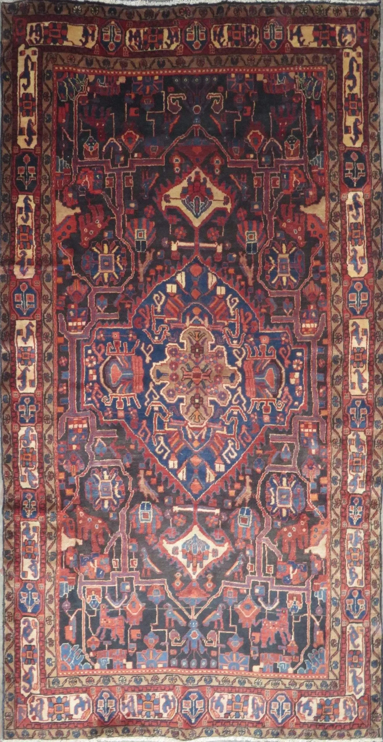 One Of The Kind Hand-Knotted Persian Wool Rug _ Luxurious Vintage Design, 9'9" x 5'2", Artisan: Hand-Knotted Persian Wool Rug _ Luxurious Vintage Design, 9'9" x 5'2", Artisan Crafted, Authentic hand-knotted traditional antique vintage Persian rugs, in excellent vintage condition with over 60 yea