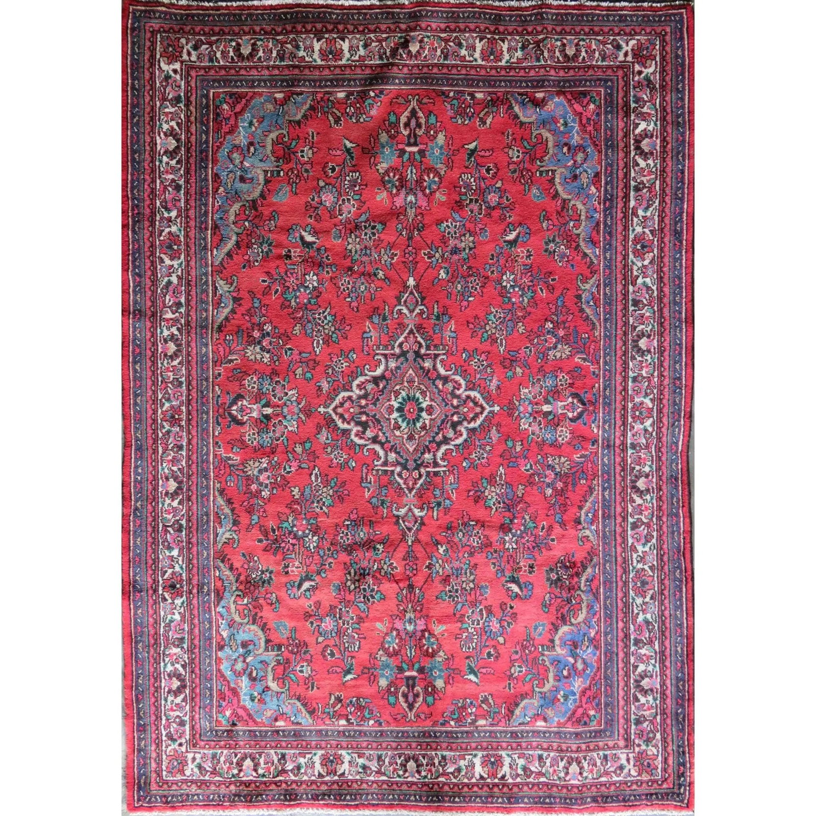 One Of The Kind Hand-Knotted Persian Wool Rug _ Luxurious Vintage Design, 9'8" x 6'9", Artisan: Hand-Knotted Persian Wool Rug _ Luxurious Vintage Design, 9'8" x 6'9", Artisan Crafted, Authentic hand-knotted traditional antique vintage Persian rugs, in excellent vintage condition with over 60 yea
