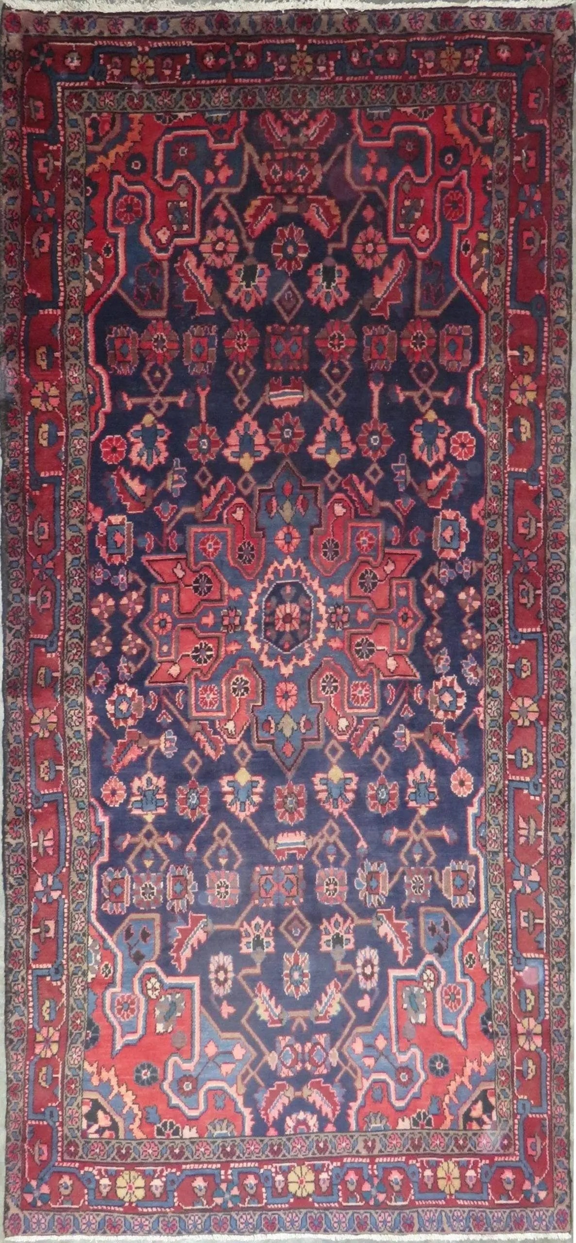 One Of The Kind Hand-Knotted Persian Wool Rug _ Luxurious Vintage Design, 9'4" x 4'4", Artisan: Hand-Knotted Persian Wool Rug _ Luxurious Vintage Design, 9'4" x 4'4", Artisan Crafted, Authentic hand-knotted traditional antique vintage Persian rugs, in excellent vintage condition with over 60 yea