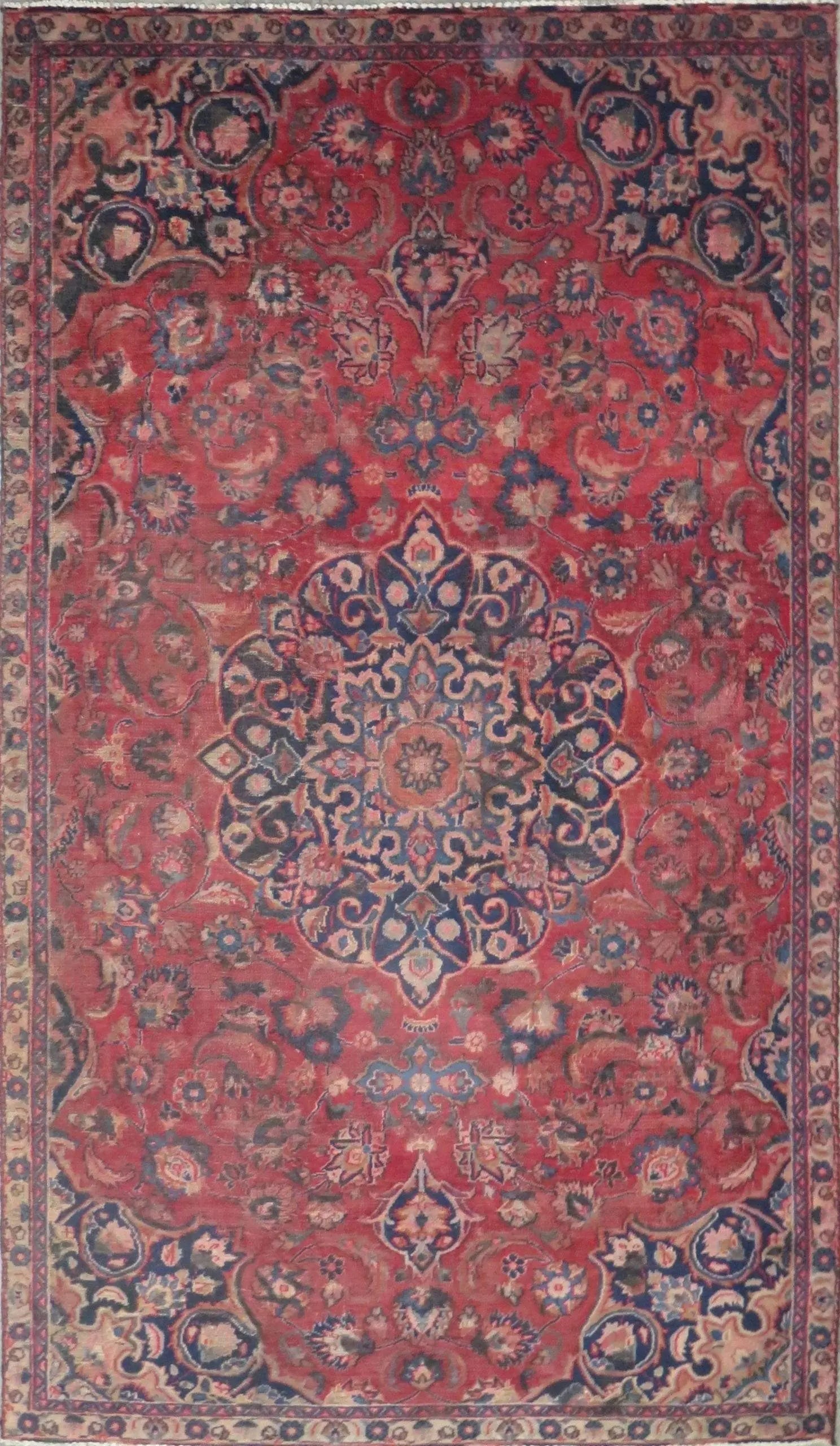 One Of The Kind Hand-Knotted Persian Wool Rug _ Luxurious Vintage Design, 8'9" x 5'1", Artisan