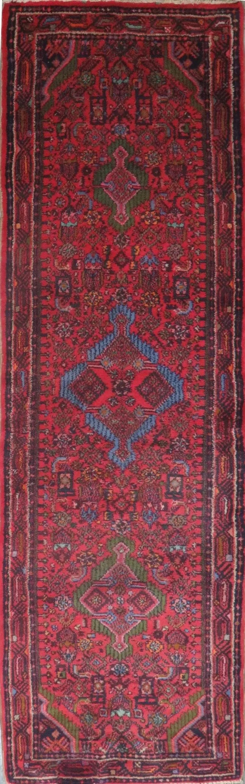 One Of The Kind Hand-Knotted Persian Wool Rug _ Luxurious Vintage Design, 8'8" x 2'6", Artisan (1 of 1)