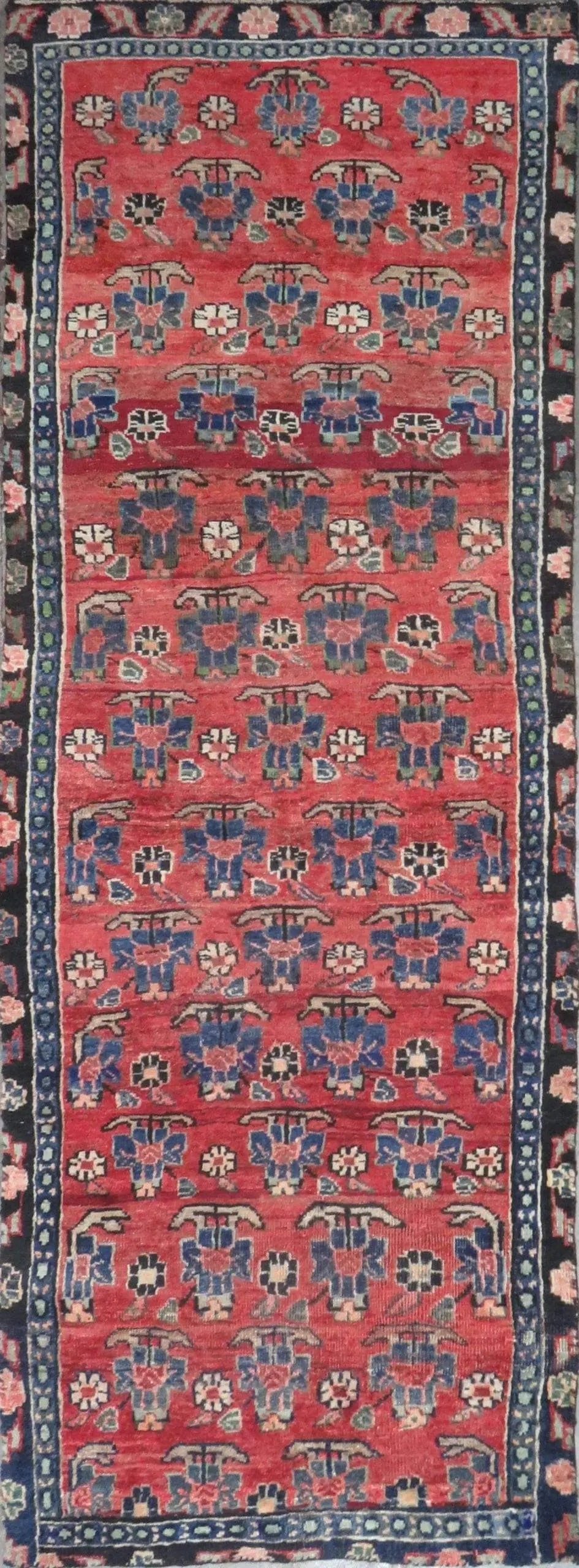 One Of The Kind Hand-Knotted Persian Wool Rug _ Luxurious Vintage Design, 8'7" x 3'2", Artisan