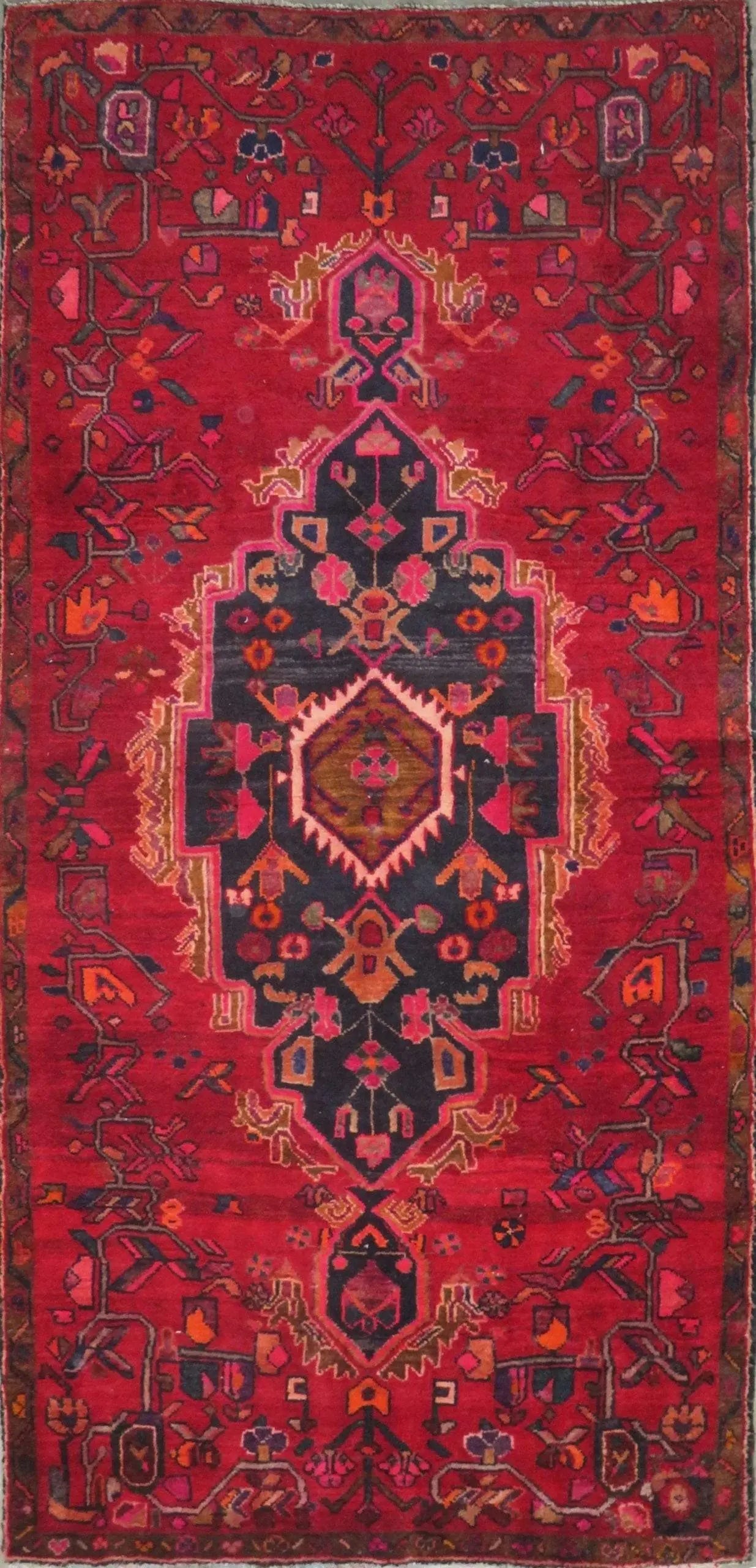 One Of The Kind Hand-Knotted Persian Wool Rug _ Luxurious Vintage Design, 4'10" x 4'0", Artisan: Hand-Knotted Persian Wool Rug _ Luxurious Vintage Design, 4'10" x 4'0", Artisan Crafted, Authentic hand-knotted traditional antique vintage Persian rugs, in excellent vintage condition with over 60 ye