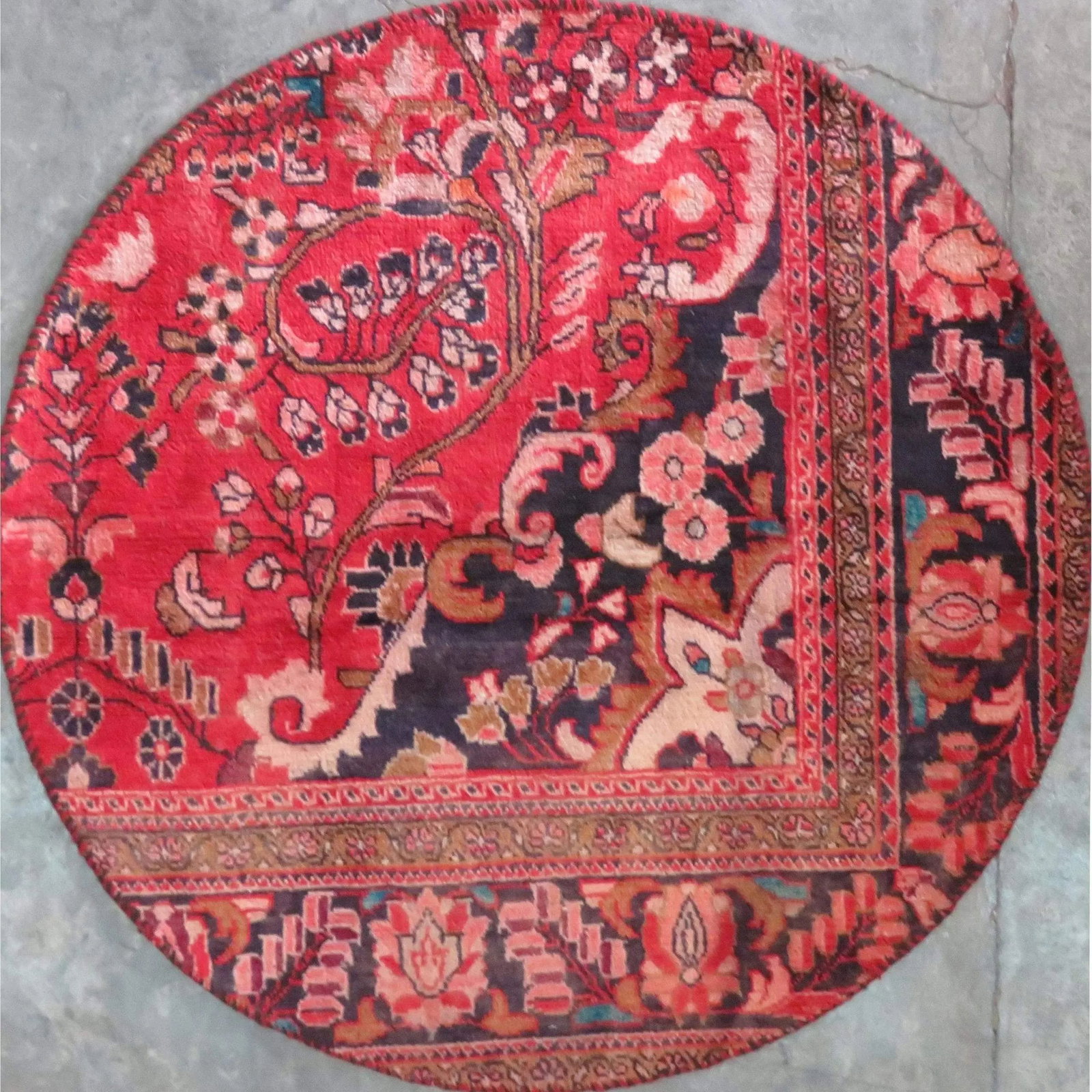 One Of The Kind Hand-Knotted Persian Wool Rug _ Luxurious Vintage Design, 3'6" x 3'6", Artisan: Hand-Knotted Persian Wool Rug _ Luxurious Vintage Design, 3'6" x 3'6", Artisan Crafted, Authentic hand-knotted traditional antique vintage Persian rugs, in excellent vintage condition with over 60 yea