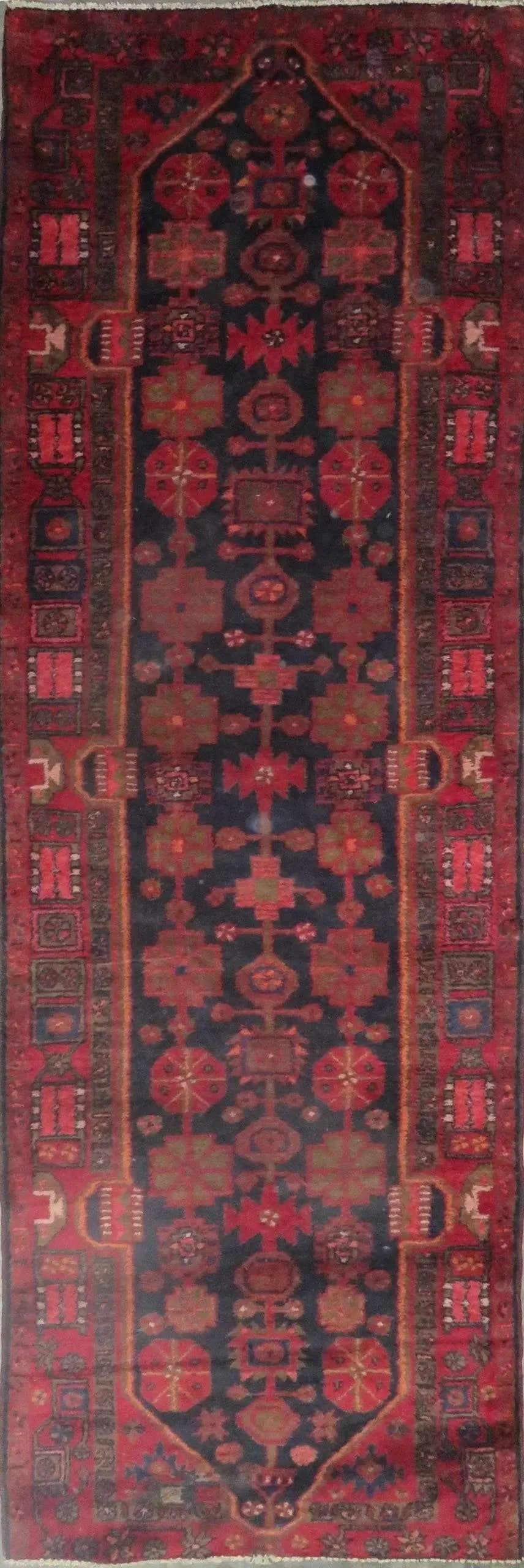 One Of The Kind Hand-Knotted Persian Wool Rug _ Luxurious Vintage Design, 11'7" x 3'9", Artisan: Hand-Knotted Persian Wool Rug _ Luxurious Vintage Design, 11'7" x 3'9", Artisan Crafted, Authentic hand-knotted traditional antique vintage Persian rugs, in excellent vintage condition with over 60 ye