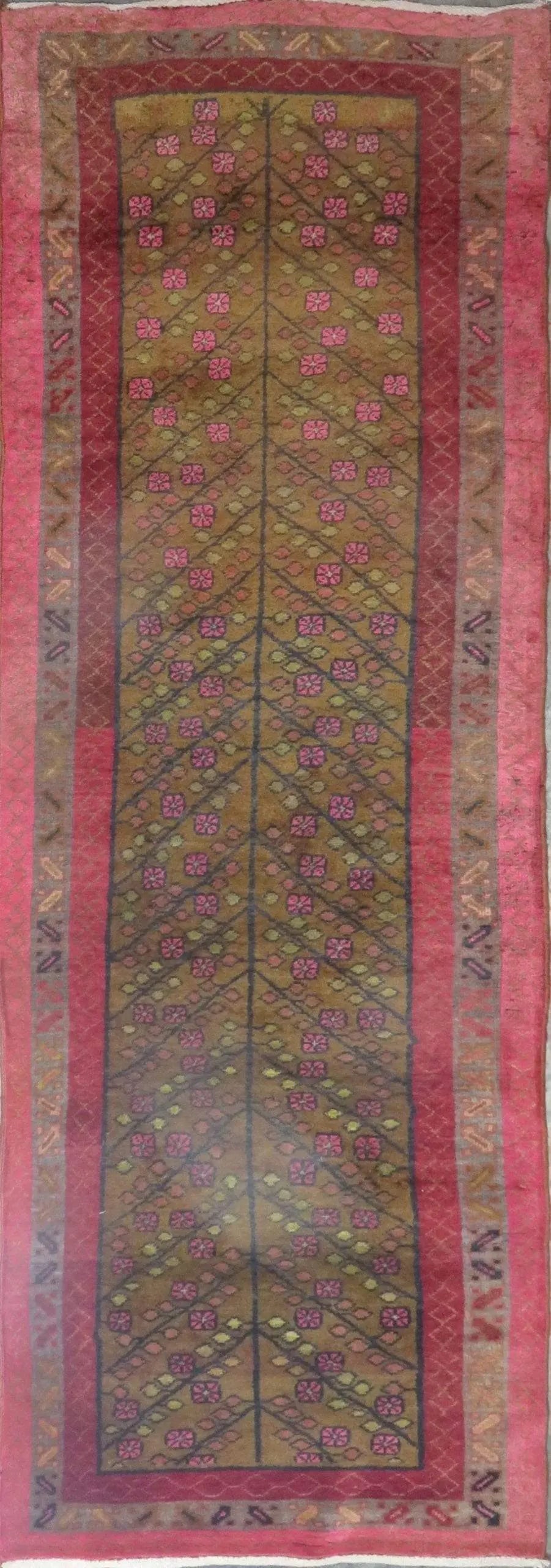 One Of The Kind Hand-Knotted Persian Wool Rug _ Luxurious Vintage Design, 10'8" x 3'7", Artisan: Hand-Knotted Persian Wool Rug _ Luxurious Vintage Design, 10'8" x 3'7", Artisan Crafted, Authentic hand-knotted traditional antique vintage Persian rugs, in excellent vintage condition with over 60 ye