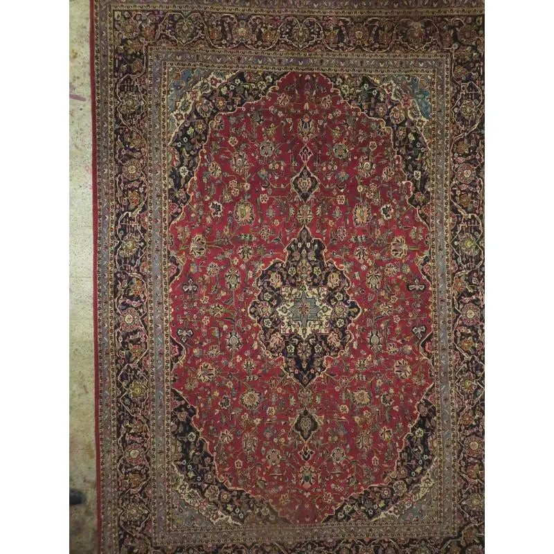 One Of The Kind Hand-Knotted Persian Wool Rug _ Luxurious Vintage Design, 12'7" X 9'11", Artisan: Hand-Knotted Persian Wool Rug _ Luxurious Vintage Design, 12'7" X 9'11", Artisan Crafted, Authentic hand-knotted traditional antique vintage Persian rugs, in excellent vintage condition with over 60 y