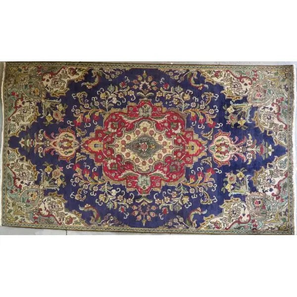 One Of The Kind Hand-Knotted Persian Wool Rug _ Luxurious Vintage Design, 9'6" x 6'1", Artisan: Hand-Knotted Persian Wool Rug _ Luxurious Vintage Design, 9'6" x 6'1", Artisan Crafted, Authentic hand-knotted traditional antique vintage Persian rugs, in excellent vintage condition with over 60 yea