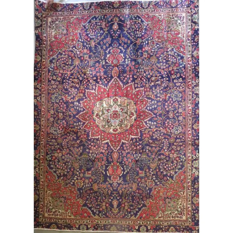 One Of The Kind Hand-Knotted Persian Wool Rug _ Luxurious Vintage Design, 8'8" x 5'3", Artisan: Hand-Knotted Persian Wool Rug _ Luxurious Vintage Design, 8'8" x 5'3", Artisan Crafted, Authentic hand-knotted traditional antique vintage Persian rugs, in excellent vintage condition with over 60 yea