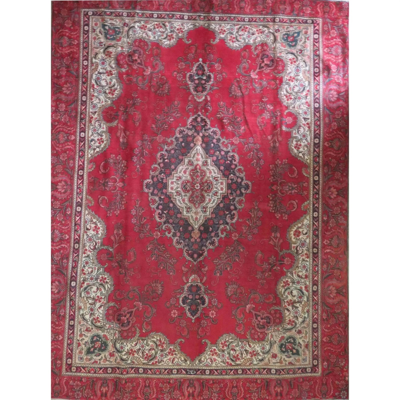 One Of The Kind Hand-Knotted Persian Wool Rug _ Luxurious Vintage Design, 13'5" x 9'9", Artisan: Hand-Knotted Persian Wool Rug _ Luxurious Vintage Design, 13'5" x 9'9", Artisan Crafted, Authentic hand-knotted traditional antique vintage Persian rugs, in excellent vintage condition with over 60 ye
