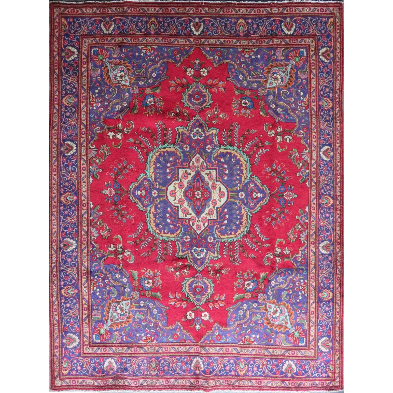 One Of The Kind Hand-Knotted Persian Wool Rug _ Luxurious Vintage Design, 12'9" x 9'4", Artisan: Hand-Knotted Persian Wool Rug _ Luxurious Vintage Design, 12'9" x 9'4", Artisan Crafted, Authentic hand-knotted traditional antique vintage Persian rugs, in excellent vintage condition with over 60 ye