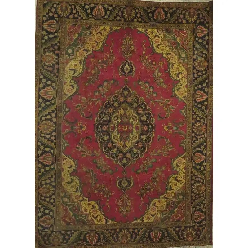 One Of The Kind Hand-Knotted Persian Wool Rug _ Luxurious Vintage Design, 10'9" x 7'9", Artisan: Hand-Knotted Persian Wool Rug _ Luxurious Vintage Design, 10'9" x 7'9", Artisan Crafted, Authentic hand-knotted traditional antique vintage Persian rugs, in excellent vintage condition with over 60 ye