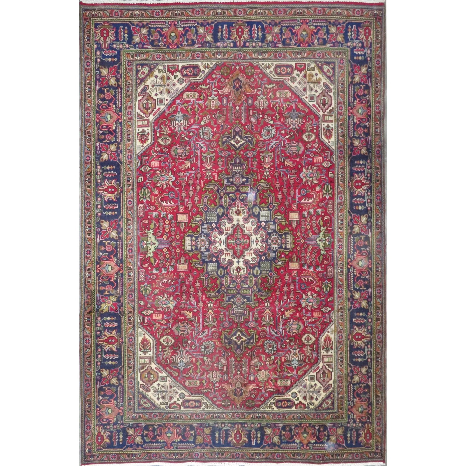 One Of The Kind Hand-Knotted Persian Wool Rug _ Luxurious Vintage Design, 9'8" x 6'3", Artisan: Hand-Knotted Persian Wool Rug _ Luxurious Vintage Design, 9'8" x 6'3", Artisan Crafted, Authentic hand-knotted traditional antique vintage Persian rugs, in excellent vintage condition with over 60 yea