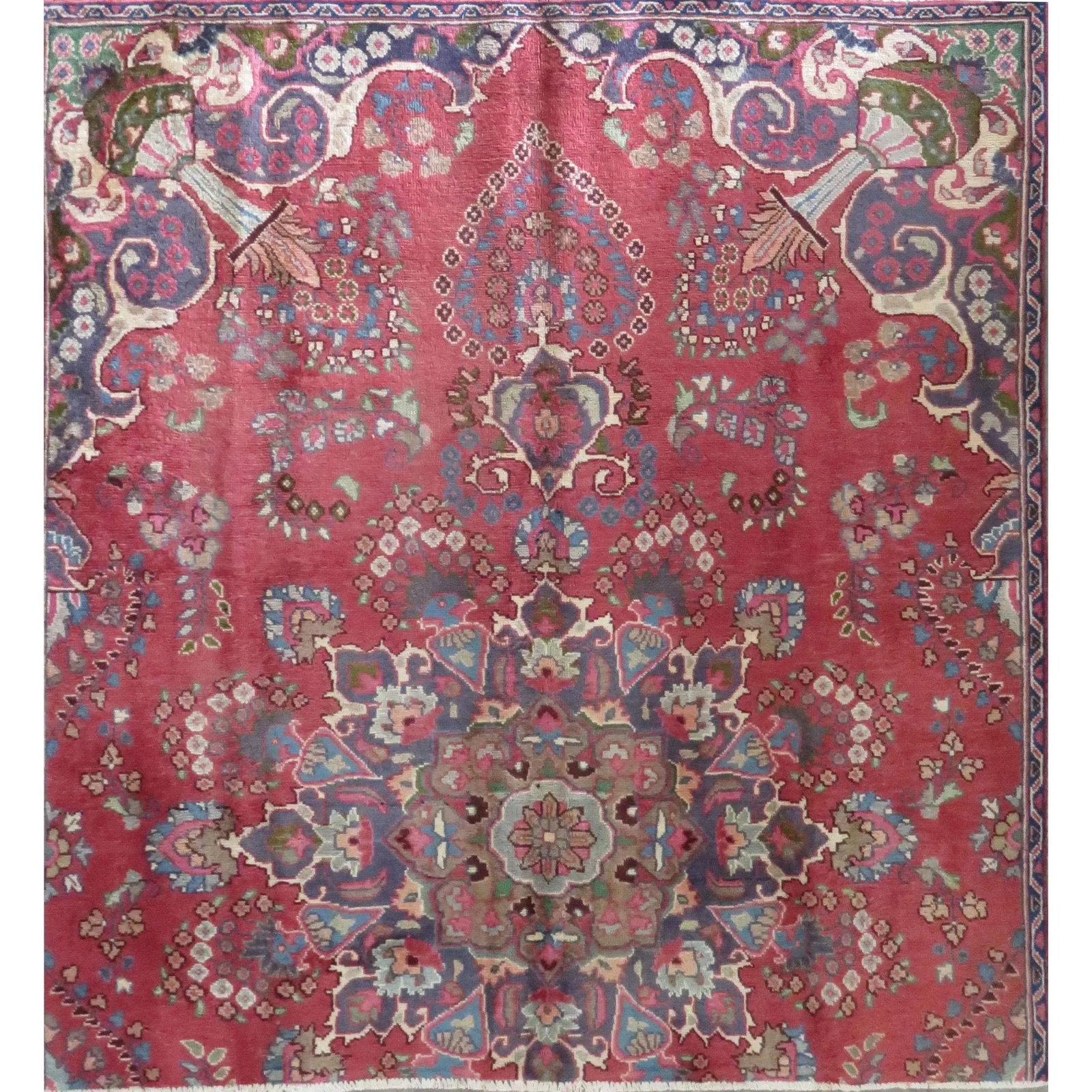 One Of The Kind Hand-Knotted Persian Wool Rug _ Luxurious Vintage Design, 5'5" x 5'2", Artisan: Hand-Knotted Persian Wool Rug _ Luxurious Vintage Design, 5'5" x 5'2", Artisan Crafted, Authentic hand-knotted traditional antique vintage Persian rugs, in excellent vintage condition with over 60 yea