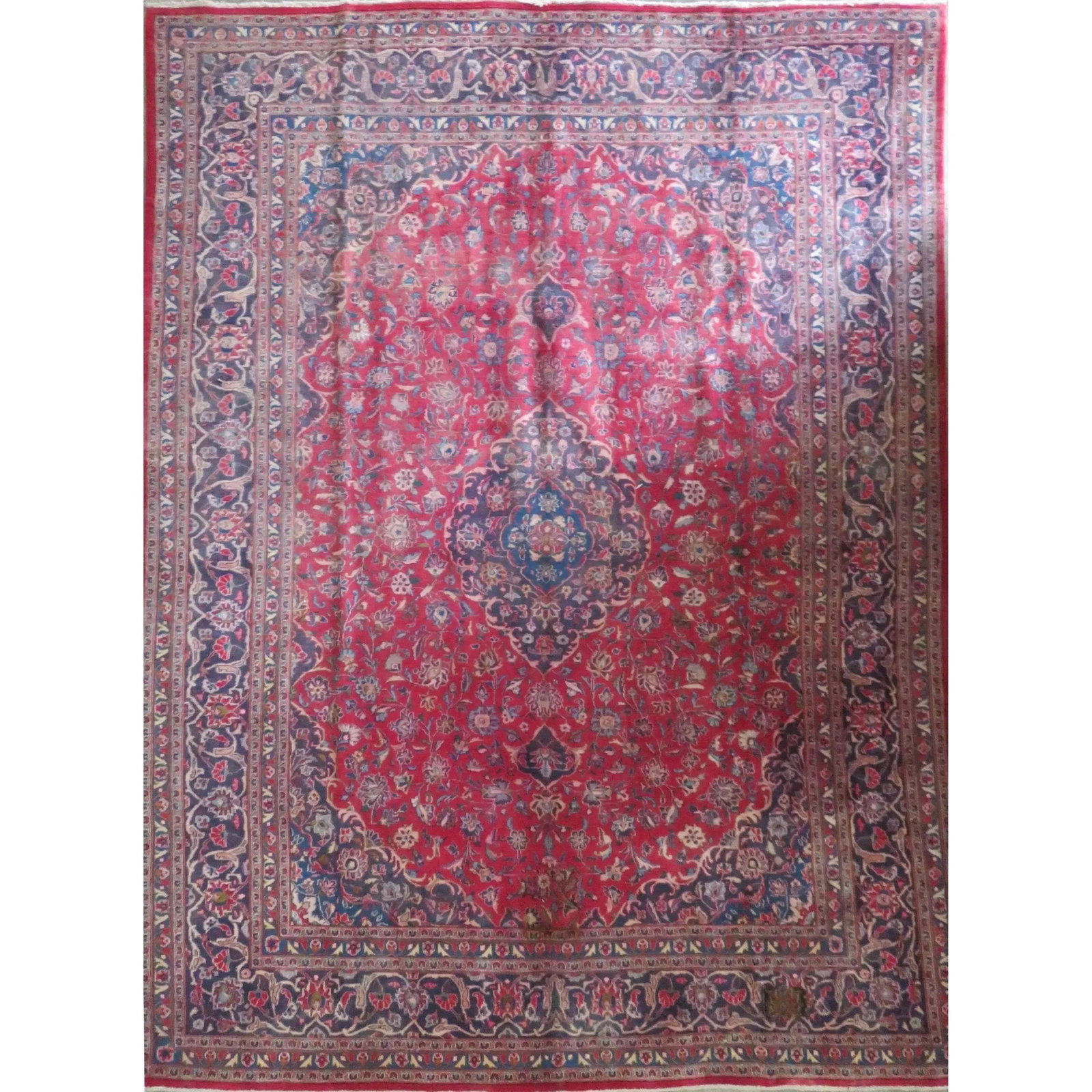 One Of The Kind Hand-Knotted Persian Wool Rug _ Luxurious Vintage Design, 12'6" x 9'2", Artisan: Hand-Knotted Persian Wool Rug _ Luxurious Vintage Design, 12'6" x 9'2", Artisan Crafted, Authentic hand-knotted traditional antique vintage Persian rugs, in excellent vintage condition with over 60 ye