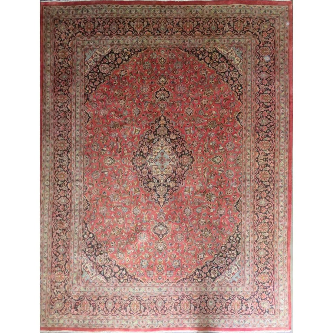 One Of The Kind Hand-Knotted Persian Wool Rug _ Luxurious Vintage Design, 12'5" x 9'5", Artisan: Hand-Knotted Persian Wool Rug _ Luxurious Vintage Design, 12'5" x 9'5", Artisan Crafted, Authentic hand-knotted traditional antique vintage Persian rugs, in excellent vintage condition with over 60 ye