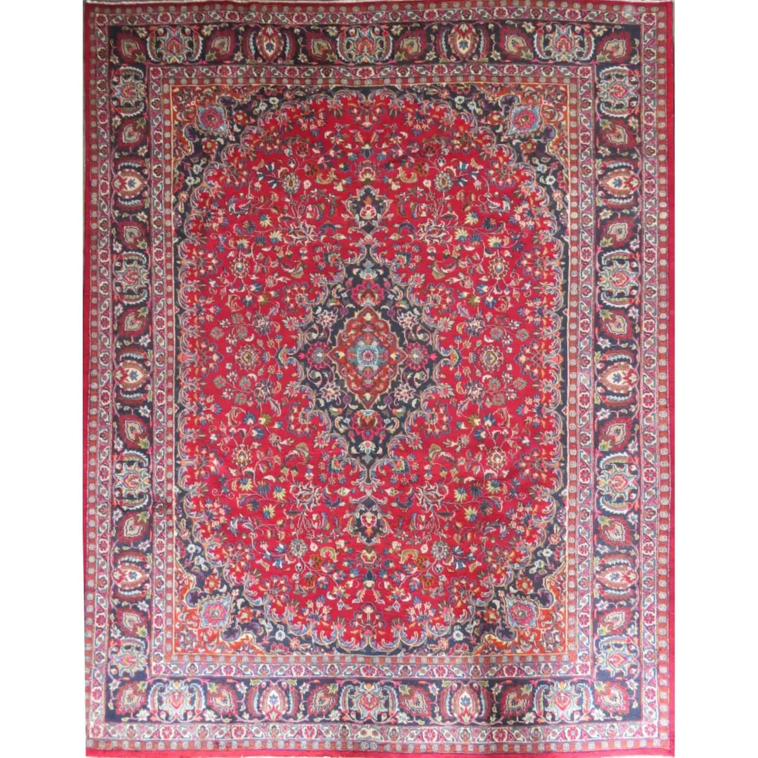 One Of The Kind Hand-Knotted Persian Wool Rug _ Luxurious Vintage Design, 12'4" x 9'6", Artisan: Hand-Knotted Persian Wool Rug _ Luxurious Vintage Design, 12'4" x 9'6", Artisan Crafted, Authentic hand-knotted traditional antique vintage Persian rugs, in excellent vintage condition with over 60 ye