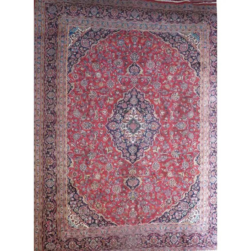 One Of The Kind Hand-Knotted Persian Wool Rug _ Luxurious Vintage Design, 13'1" x 9'7", Artisan: Hand-Knotted Persian Wool Rug _ Luxurious Vintage Design, 13'1" x 9'7", Artisan Crafted, Authentic hand-knotted traditional antique vintage Persian rugs, in excellent vintage condition with over 60 ye