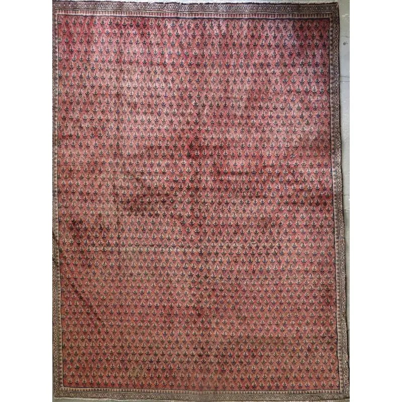 One Of The Kind Hand-Knotted Persian Wool Rug _ Luxurious Vintage Design, 9'7" x 6'3", Artisan: Hand-Knotted Persian Wool Rug _ Luxurious Vintage Design, 9'7" x 6'3", Artisan Crafted, Authentic hand-knotted traditional antique vintage Persian rugs, in excellent vintage condition with over 60 yea