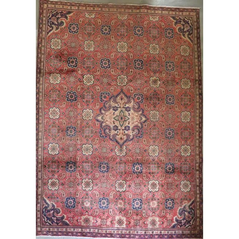 One Of The Kind Hand-Knotted Persian Wool Rug _ Luxurious Vintage Design, 9'1" x 5'11", Artisan: Hand-Knotted Persian Wool Rug _ Luxurious Vintage Design, 9'1" x 5'11", Artisan Crafted, Authentic hand-knotted traditional antique vintage Persian rugs, in excellent vintage condition with over 60 ye