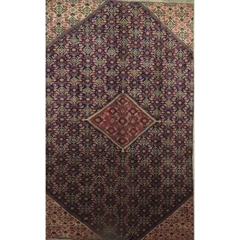One Of The Kind Hand-Knotted Persian Wool Rug _ Luxurious Vintage Design, 8'11" x 5'3", Artisan: Hand-Knotted Persian Wool Rug _ Luxurious Vintage Design, 8'11" x 5'3", Artisan Crafted, Authentic hand-knotted traditional antique vintage Persian rugs, in excellent vintage condition with over 60 ye