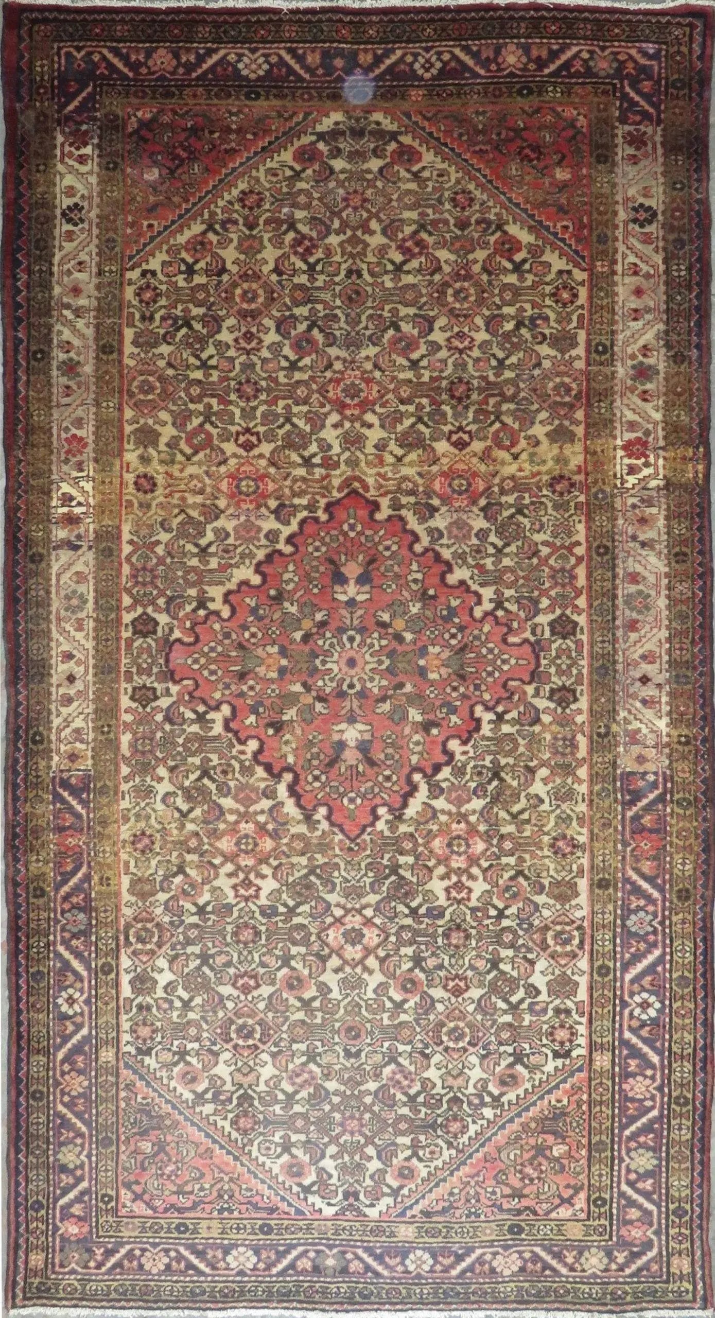 One Of The Kind Hand-Knotted Persian Wool Rug _ Luxurious Vintage Design, 9'9" x 5'3", Artisan: Hand-Knotted Persian Wool Rug _ Luxurious Vintage Design, 9'9" x 5'3", Artisan Crafted, Authentic hand-knotted traditional antique vintage Persian rugs, in excellent vintage condition with over 60 yea