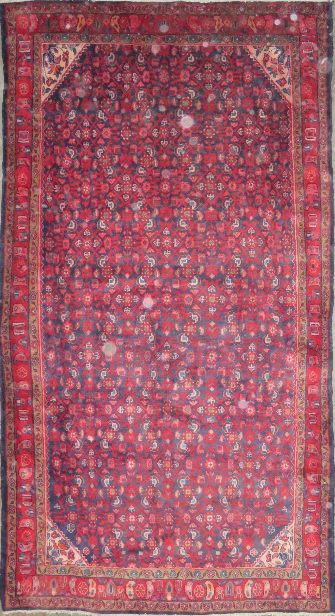 One Of The Kind Hand-Knotted Persian Wool Rug _ Luxurious Vintage Design, 9'7" x 5'2", Artisan: Hand-Knotted Persian Wool Rug _ Luxurious Vintage Design, 9'7" x 5'2", Artisan Crafted, Authentic hand-knotted traditional antique vintage Persian rugs, in excellent vintage condition with over 60 yea