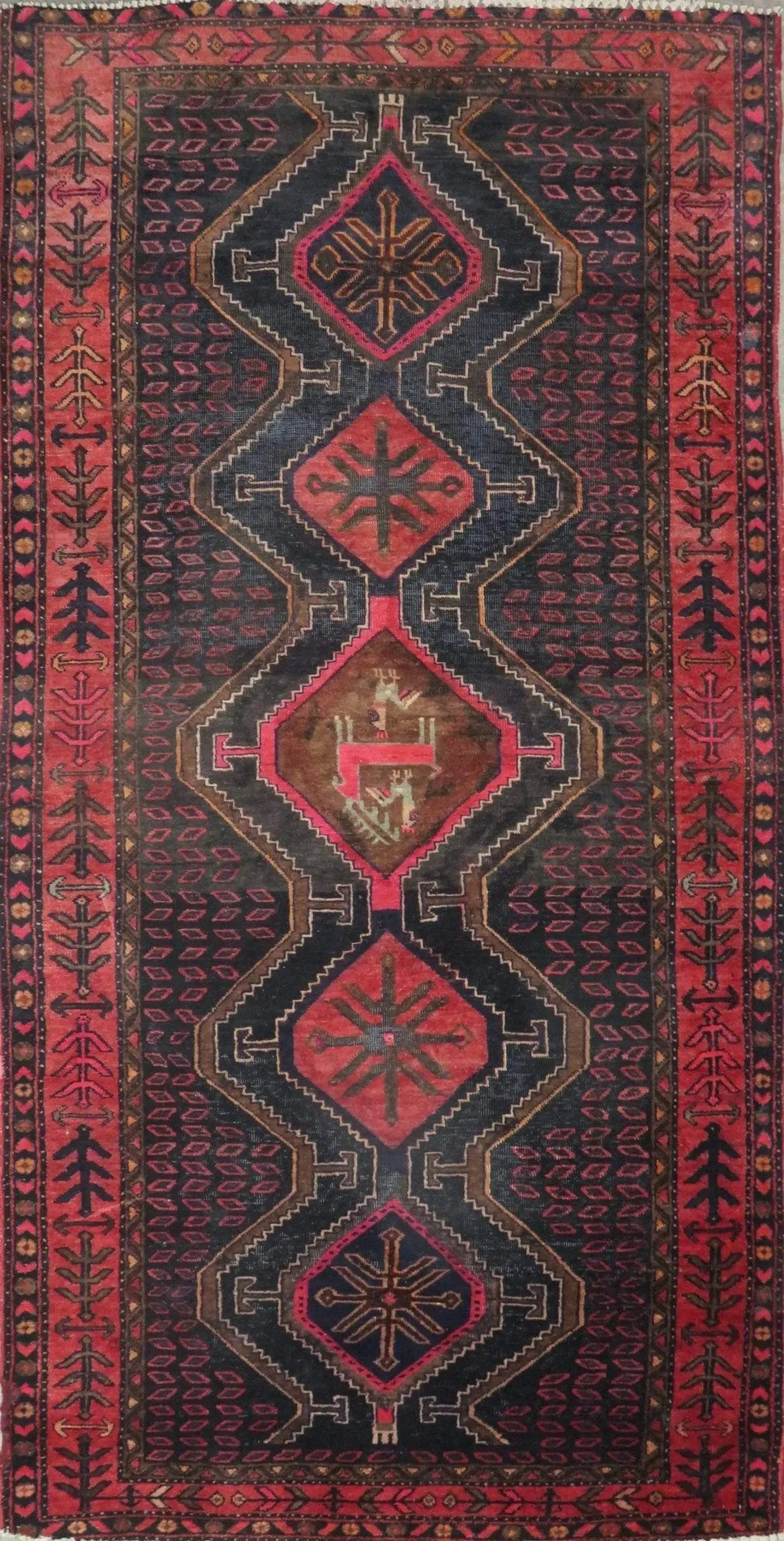 One Of The Kind Hand-Knotted Persian Wool Rug _ Luxurious Vintage Design, 9'5" x 4'8", Artisan: Hand-Knotted Persian Wool Rug _ Luxurious Vintage Design, 9'5" x 4'8", Artisan Crafted, Authentic hand-knotted traditional antique vintage Persian rugs, in excellent vintage condition with over 60 yea