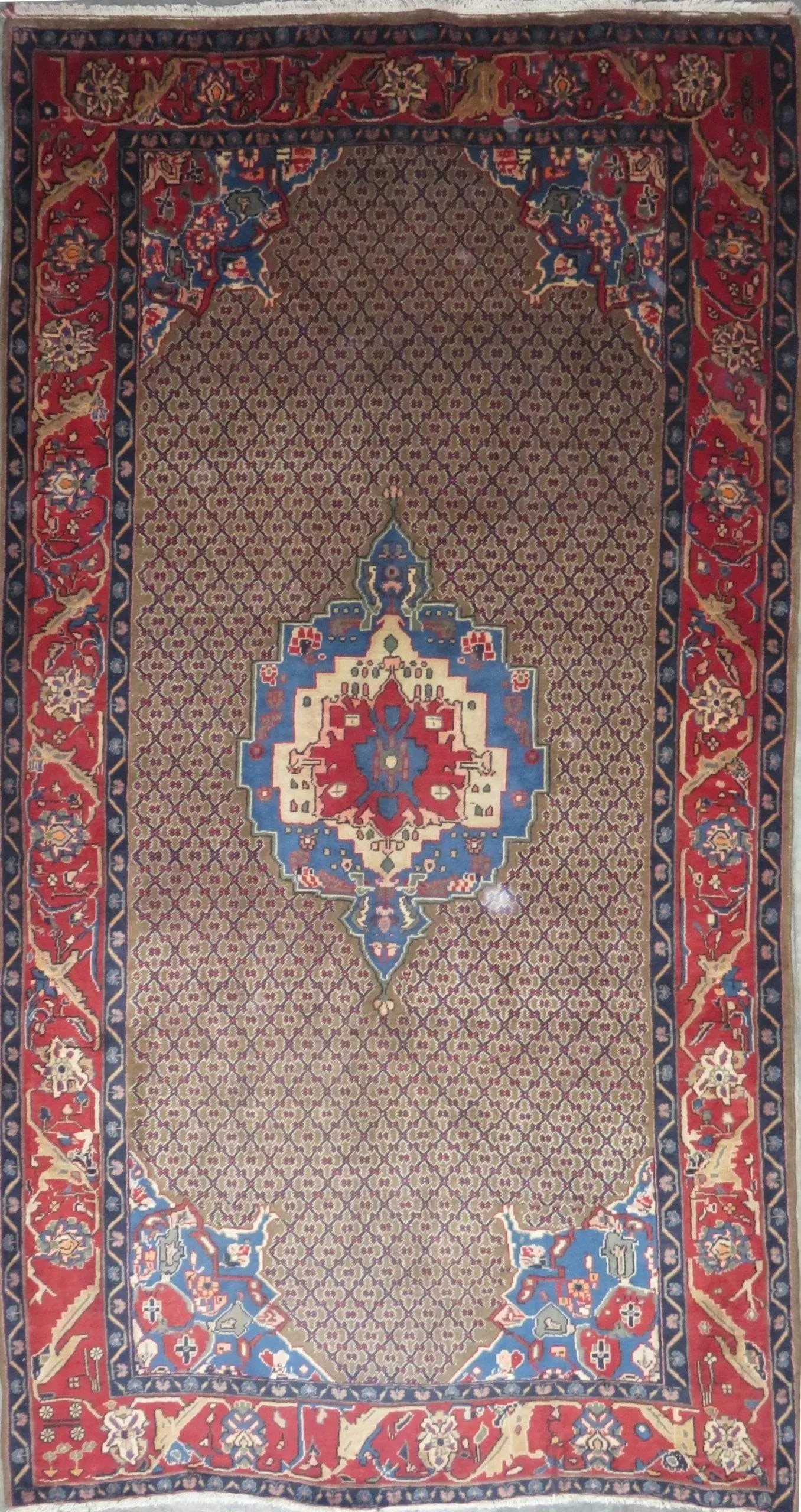 One Of The Kind Hand-Knotted Persian Wool Rug _ Luxurious Vintage Design, 9'2" x 4'9", Artisan: Hand-Knotted Persian Wool Rug _ Luxurious Vintage Design, 9'2" x 4'9", Artisan Crafted, Authentic hand-knotted traditional antique vintage Persian rugs, in excellent vintage condition with over 60 yea