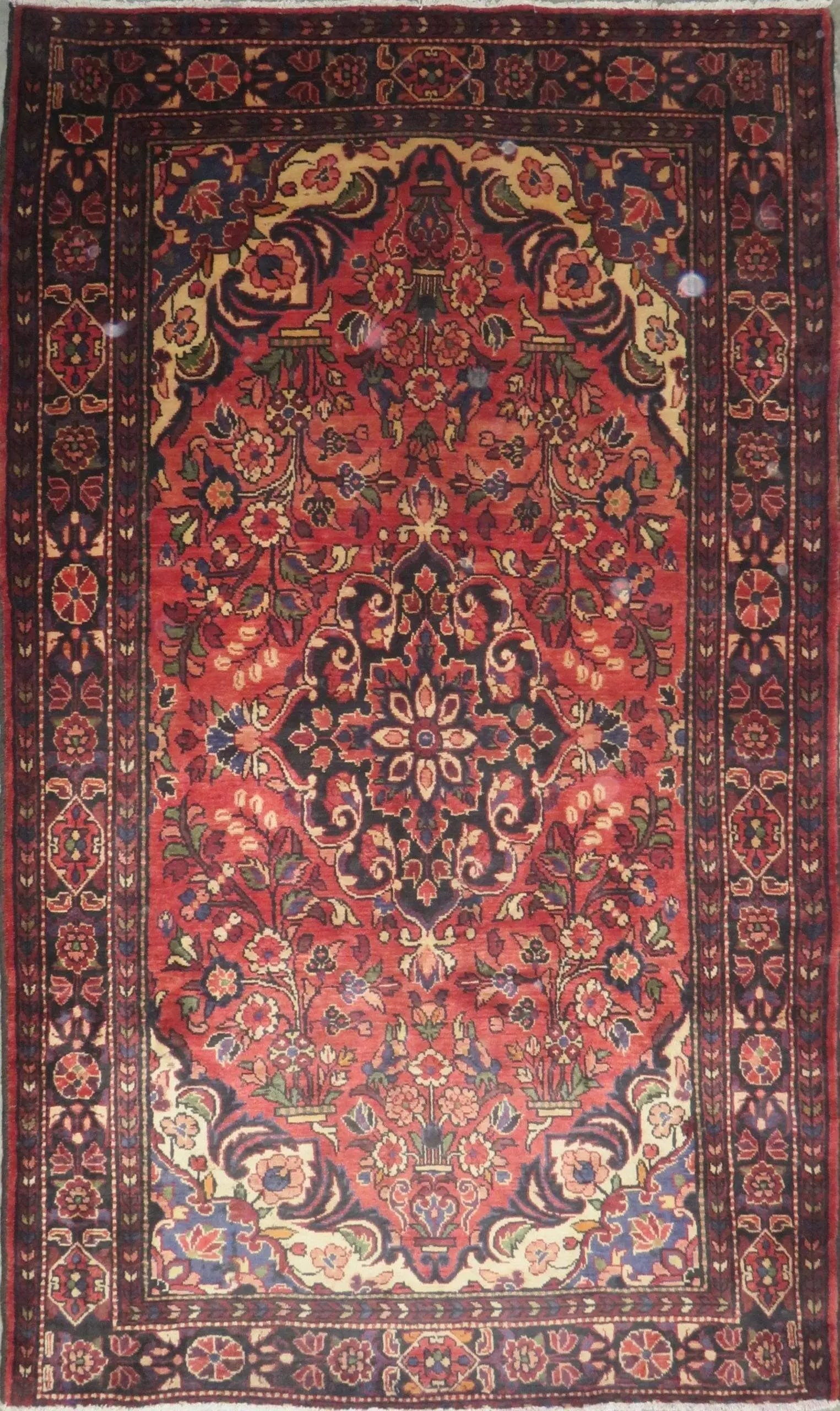 One Of The Kind Hand-Knotted Persian Wool Rug _ Luxurious Vintage Design, 9'1" x 5'2", Artisan: Hand-Knotted Persian Wool Rug _ Luxurious Vintage Design, 9'1" x 5'2", Artisan Crafted, Authentic hand-knotted traditional antique vintage Persian rugs, in excellent vintage condition with over 60 yea