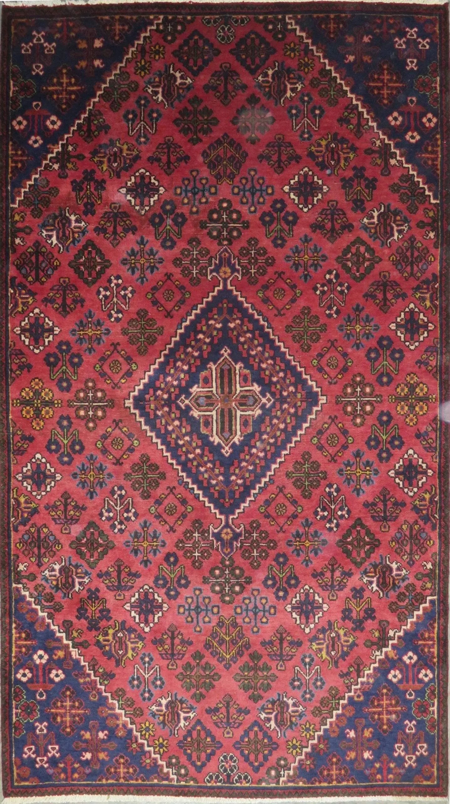 One Of The Kind Hand-Knotted Persian Wool Rug _ Luxurious Vintage Design, 8'8" x 4'9", Artisan: Hand-Knotted Persian Wool Rug _ Luxurious Vintage Design, 8'8" x 4'9", Artisan Crafted, Authentic hand-knotted traditional antique vintage Persian rugs, in excellent vintage condition with over 60 yea