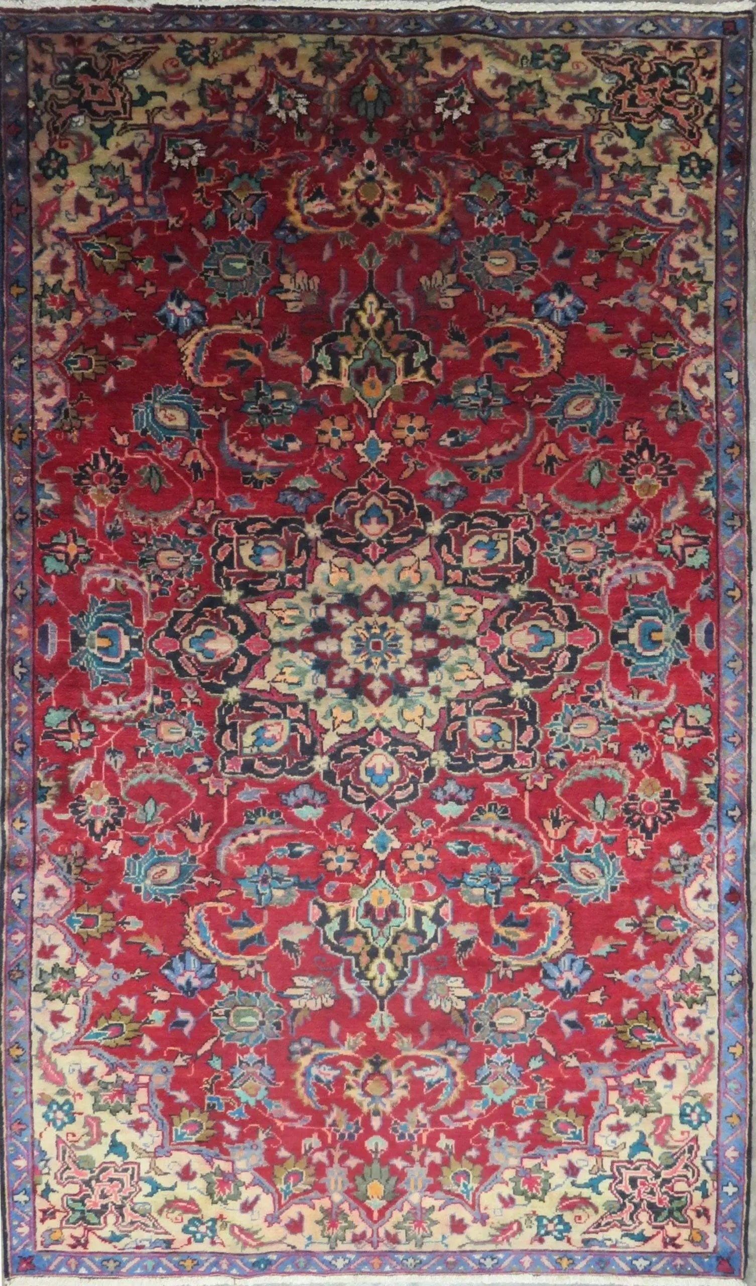 One Of The Kind Hand-Knotted Persian Wool Rug _ Luxurious Vintage Design, 8'5" x 5'1", Artisan: Hand-Knotted Persian Wool Rug _ Luxurious Vintage Design, 8'5" x 5'1", Artisan Crafted, Authentic hand-knotted traditional antique vintage Persian rugs, in excellent vintage condition with over 60 yea