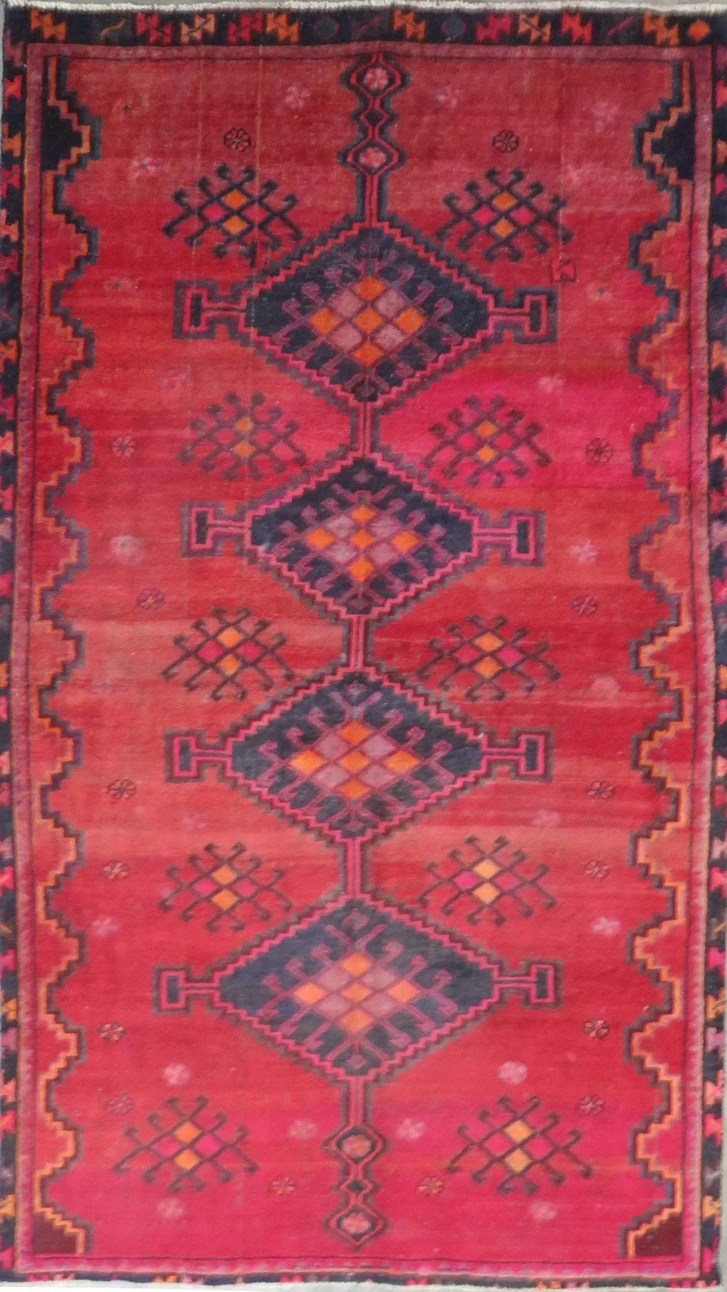 One Of The Kind Hand-Knotted Persian Wool Rug _ Luxurious Vintage Design, 8'3" x 4'6", Artisan: Hand-Knotted Persian Wool Rug _ Luxurious Vintage Design, 8'3" x 4'6", Artisan Crafted, Authentic hand-knotted traditional antique vintage Persian rugs, in excellent vintage condition with over 60 yea
