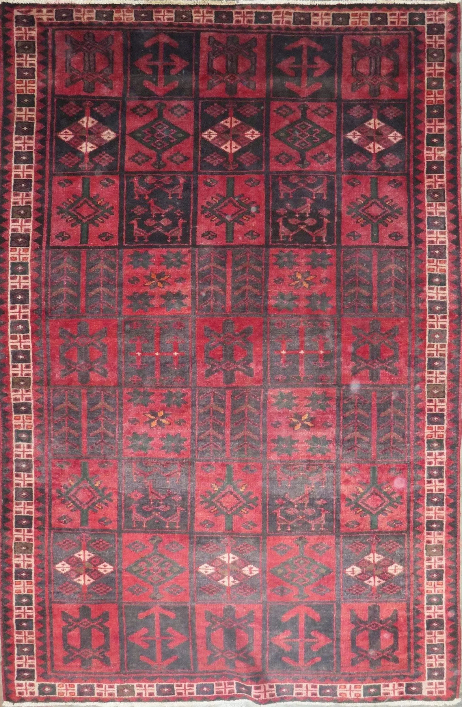 One Of The Kind Hand-Knotted Persian Wool Rug _ Luxurious Vintage Design, 8'2" x 5'4", Artisan: Hand-Knotted Persian Wool Rug _ Luxurious Vintage Design, 8'2" x 5'4", Artisan Crafted, Authentic hand-knotted traditional antique vintage Persian rugs, in excellent vintage condition with over 60 yea
