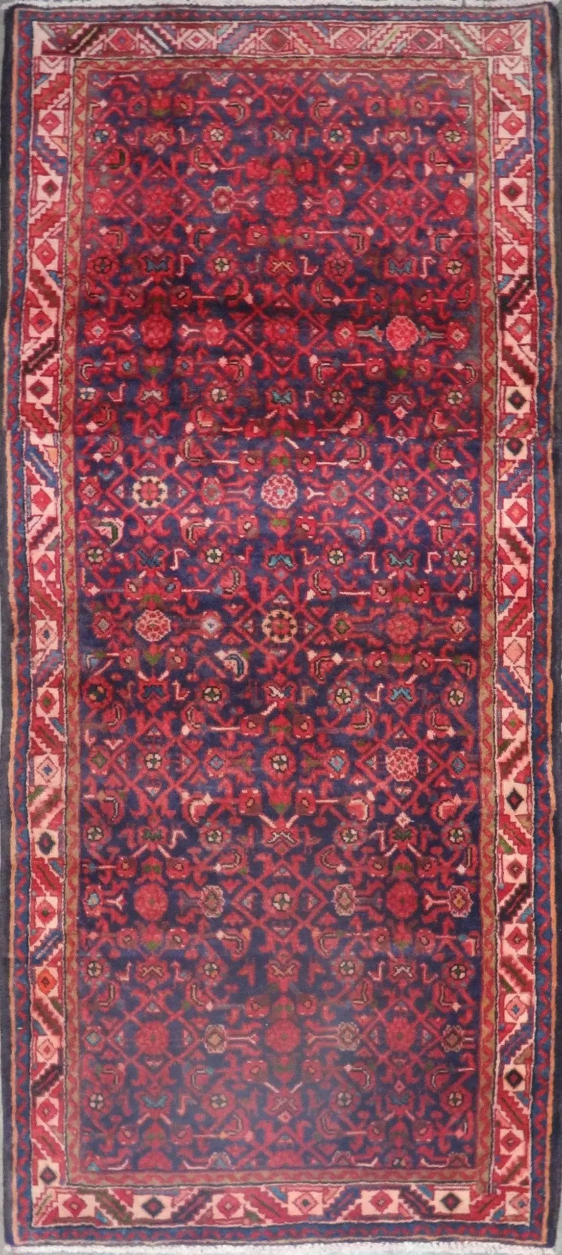 One Of The Kind Hand-Knotted Persian Wool Rug _ Luxurious Vintage Design, 8'2" x 3'7", Artisan: Hand-Knotted Persian Wool Rug _ Luxurious Vintage Design, 8'2" x 3'7", Artisan Crafted, Authentic hand-knotted traditional antique vintage Persian rugs, in excellent vintage condition with over 60 yea