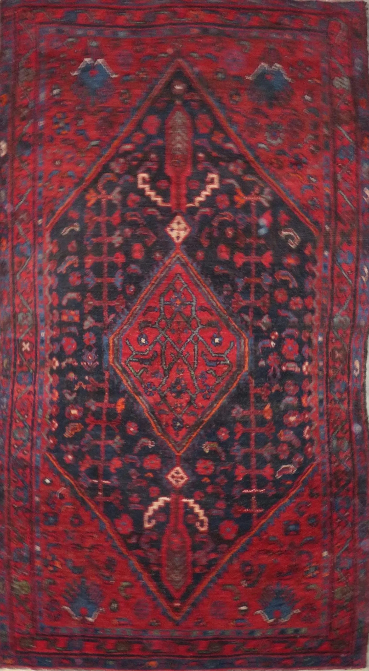 One Of The Kind Hand-Knotted Persian Wool Rug _ Luxurious Vintage Design, 7'7" x 4'0", Artisan: Hand-Knotted Persian Wool Rug _ Luxurious Vintage Design, 7'7" x 4'0", Artisan Crafted, Authentic hand-knotted traditional antique vintage Persian rugs, in excellent vintage condition with over 60 yea