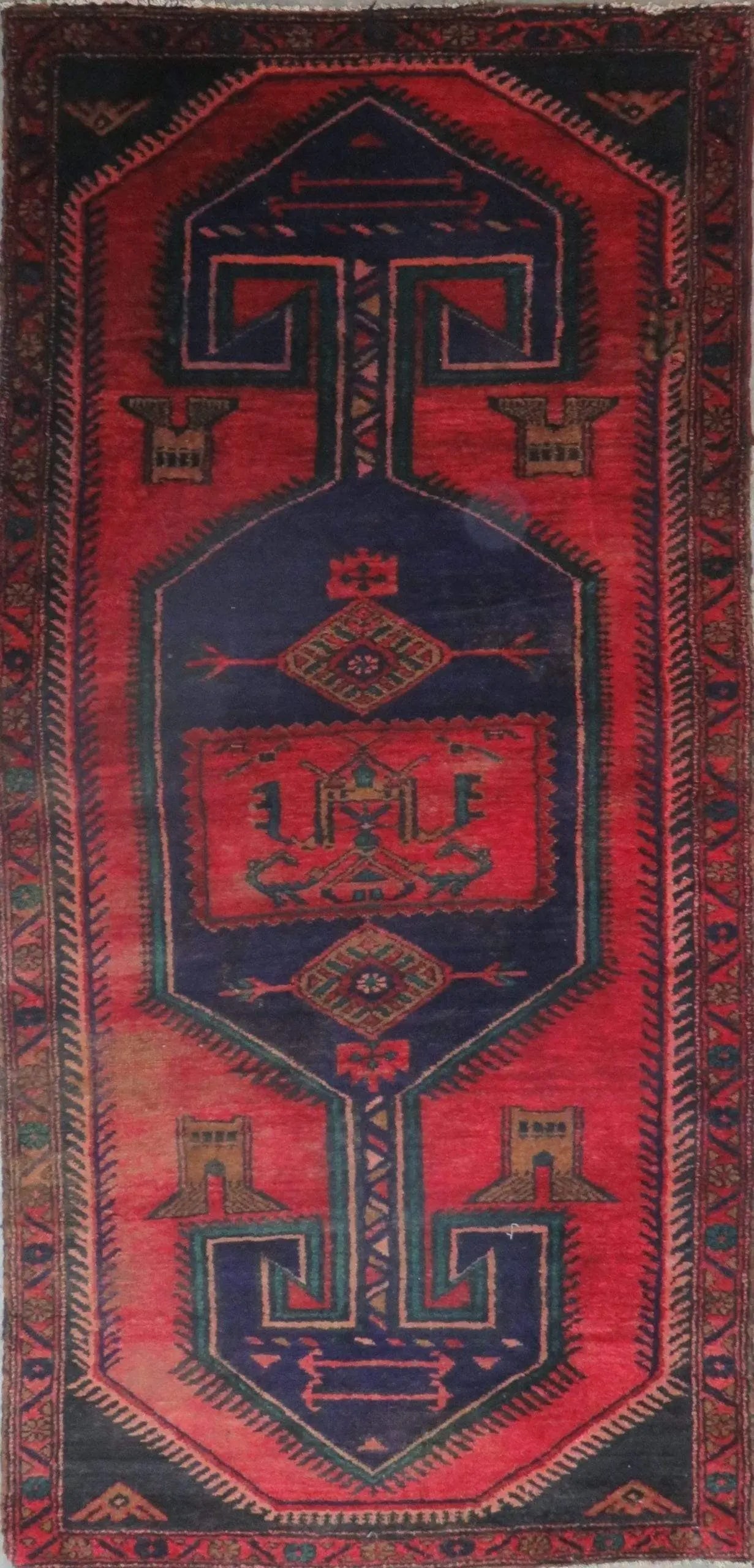 One Of The Kind Hand-Knotted Persian Wool Rug _ Luxurious Vintage Design, 7'2' x 3'4", Artisan: Hand-Knotted Persian Wool Rug _ Luxurious Vintage Design, 7'2' x 3'4", Artisan Crafted, Authentic hand-knotted traditional antique vintage Persian rugs, in excellent vintage condition with over 60 yea