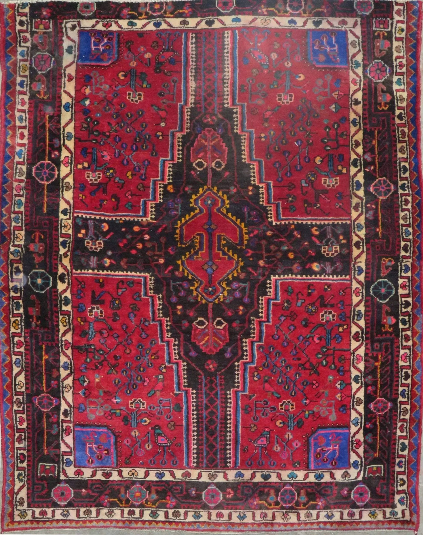 One Of The Kind Hand-Knotted Persian Wool Rug _ Luxurious Vintage Design, 6'6" x 5'2", Artisan: Hand-Knotted Persian Wool Rug _ Luxurious Vintage Design, 6'6" x 5'2", Artisan Crafted, Authentic hand-knotted traditional antique vintage Persian rugs, in excellent vintage condition with over 60 yea