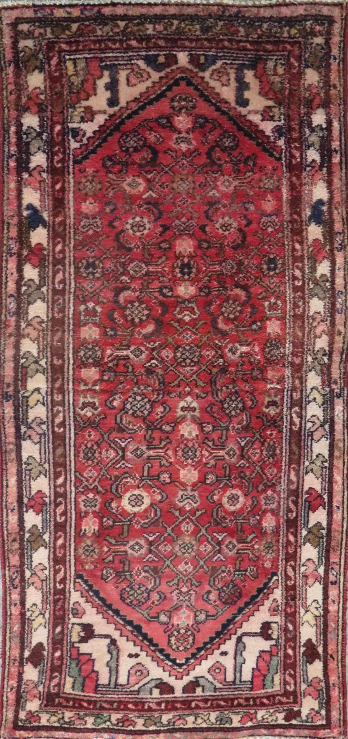 One Of The Kind Hand-Knotted Persian Wool Rug _ Luxurious Vintage Design, 6'6" x 2'10", Artisan: Hand-Knotted Persian Wool Rug _ Luxurious Vintage Design, 6'6" x 2'10", Artisan Crafted, Authentic hand-knotted traditional antique vintage Persian rugs, in excellent vintage condition with over 60 ye