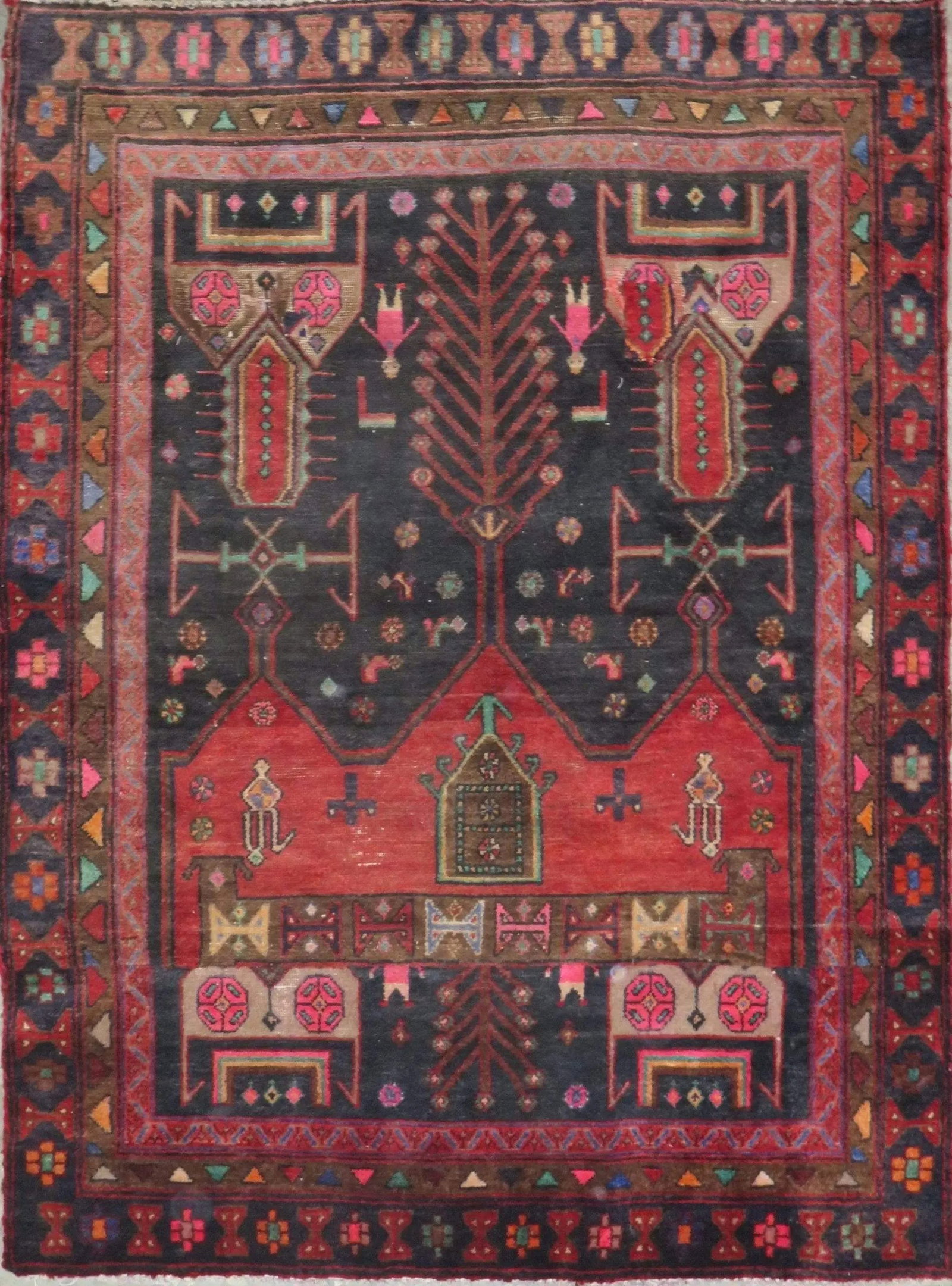 One Of The Kind Hand-Knotted Persian Wool Rug _ Luxurious Vintage Design, 6'1" x 4'6", Artisan: Hand-Knotted Persian Wool Rug _ Luxurious Vintage Design, 6'1" x 4'6", Artisan Crafted, Authentic hand-knotted traditional antique vintage Persian rugs, in excellent vintage condition with over 60 yea