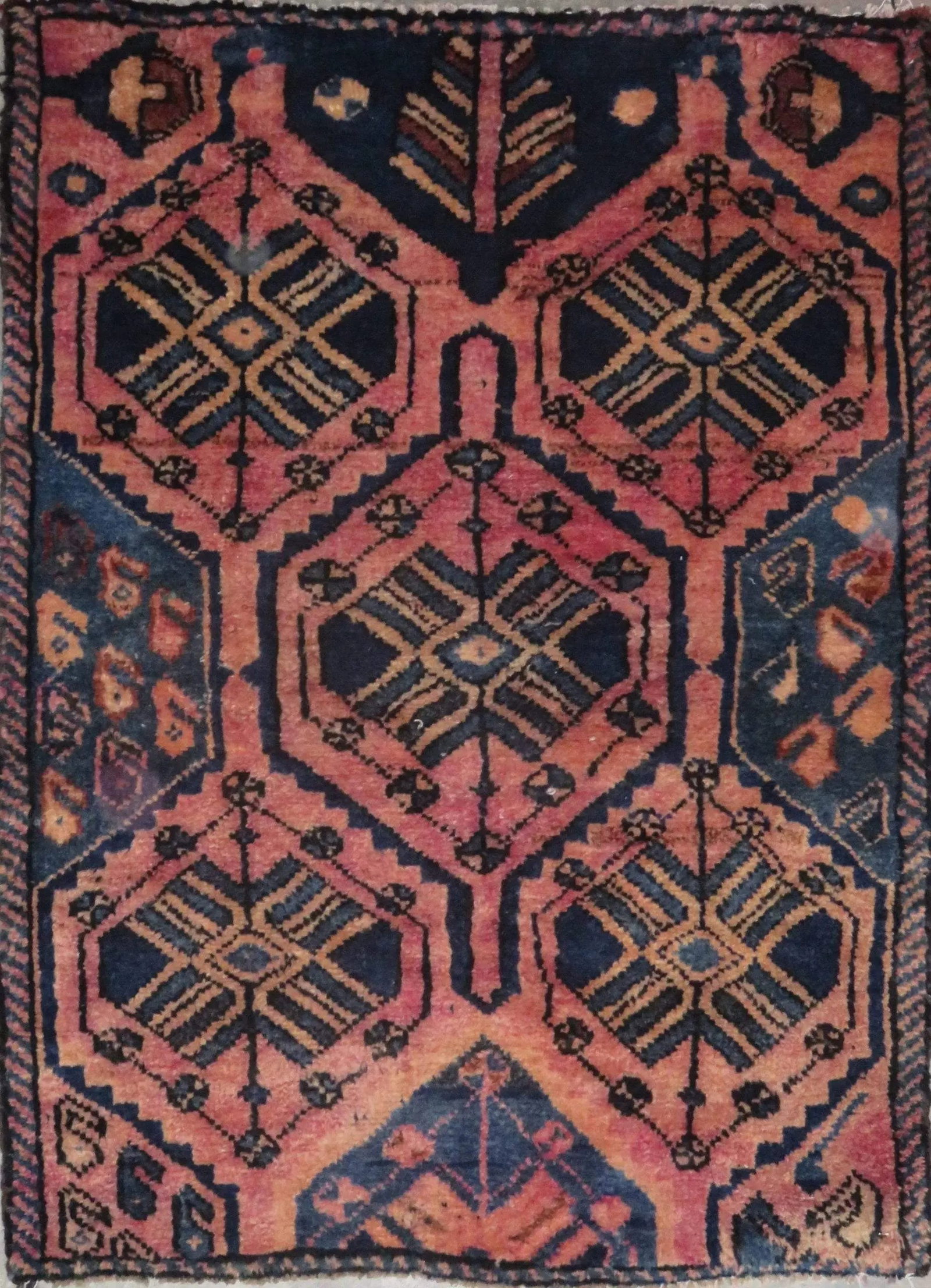 One Of The Kind Hand-Knotted Persian Wool Rug _ Luxurious Vintage Design, 4'1" x 2'8", Artisan: Hand-Knotted Persian Wool Rug _ Luxurious Vintage Design, 4'1" x 2'8", Artisan Crafted, Authentic hand-knotted traditional antique vintage Persian rugs, in excellent vintage condition with over 60 yea