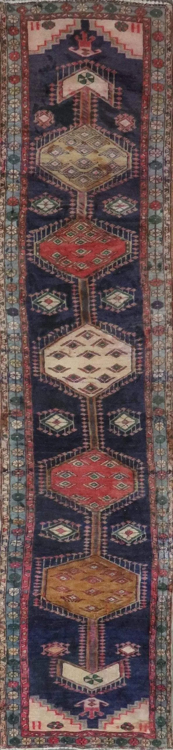 One Of The Kind Hand-Knotted Persian Wool Rug _ Luxurious Vintage Design, 13'6" x 2'7", Artisan: Hand-Knotted Persian Wool Rug _ Luxurious Vintage Design, 13'6" x 2'7", Artisan Crafted, Authentic hand-knotted traditional antique vintage Persian rugs, in excellent vintage condition with over 60 ye