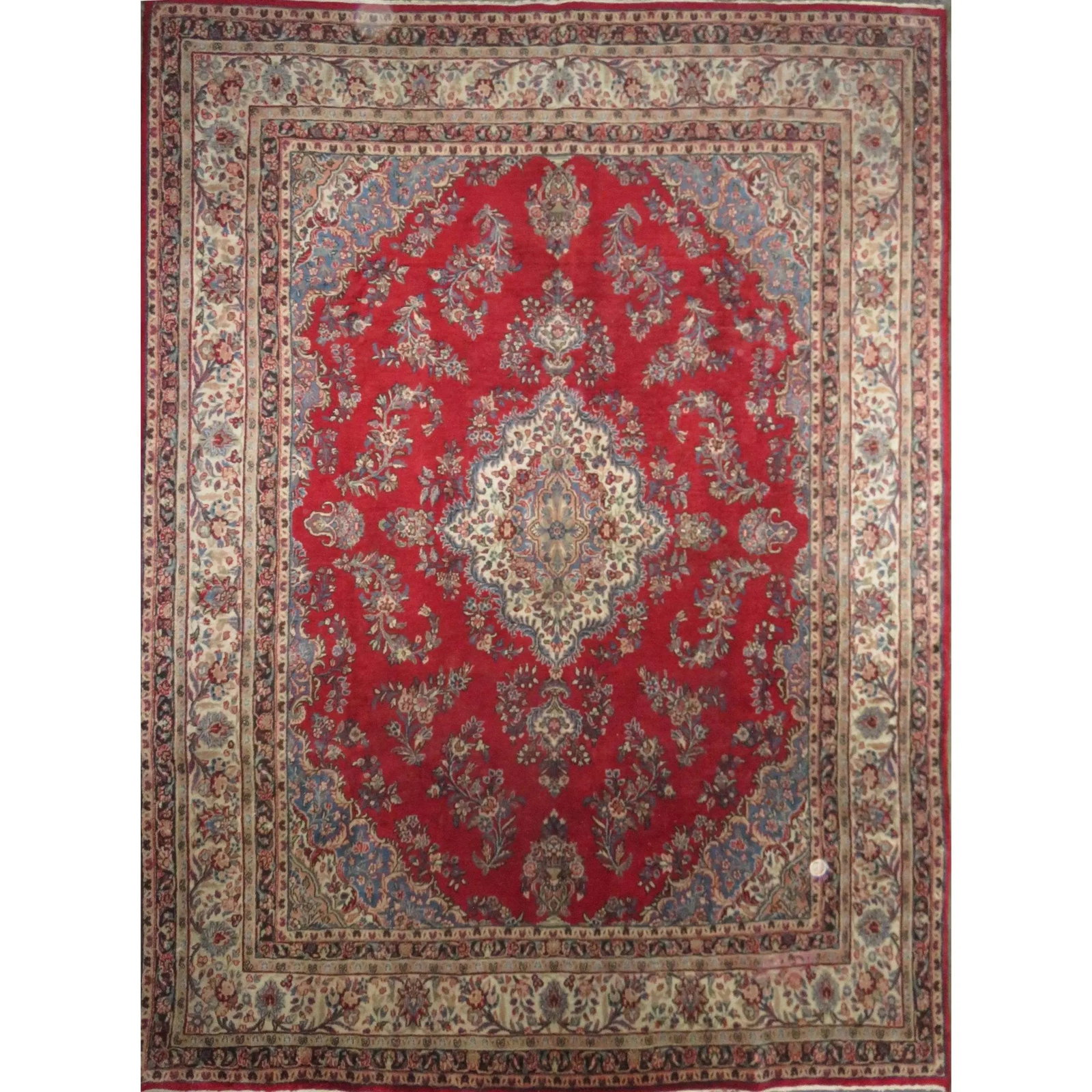 One Of The Kind Hand-Knotted Persian Wool Rug _ Luxurious Vintage Design, 13'7" x 10'2", Artisan: Hand-Knotted Persian Wool Rug _ Luxurious Vintage Design, 13'7" x 10'2", Artisan Crafted, Authentic hand-knotted traditional antique vintage Persian rugs, in excellent vintage condition with over 60 y