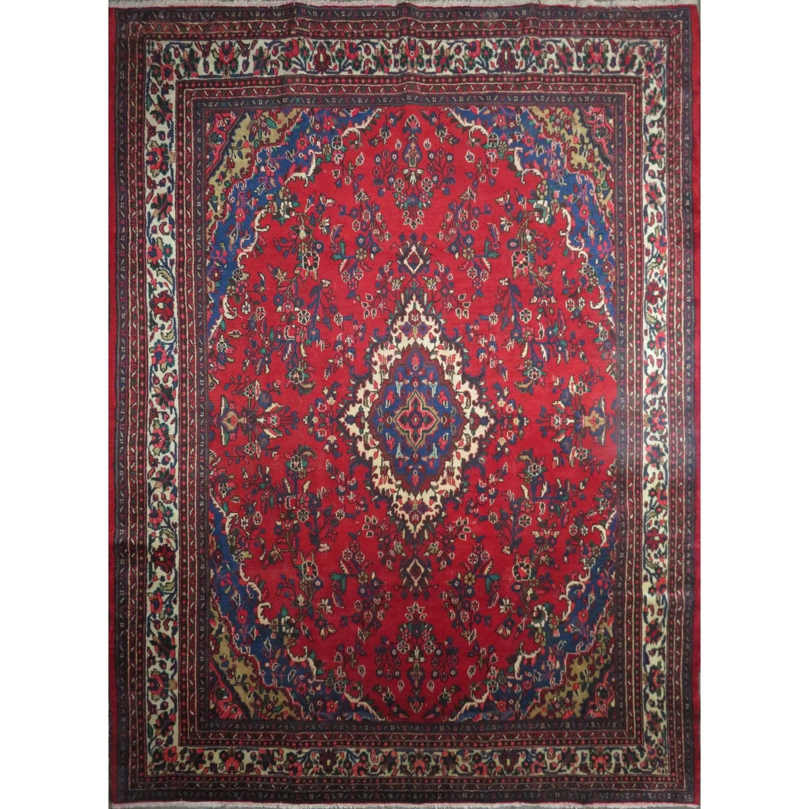 One Of The Kind Hand-Knotted Persian Wool Rug _ Luxurious Vintage Design, 13'4" x 9'9", Artisan: Hand-Knotted Persian Wool Rug _ Luxurious Vintage Design, 13'4" x 9'9", Artisan Crafted, Authentic hand-knotted traditional antique vintage Persian rugs, in excellent vintage condition with over 60 ye