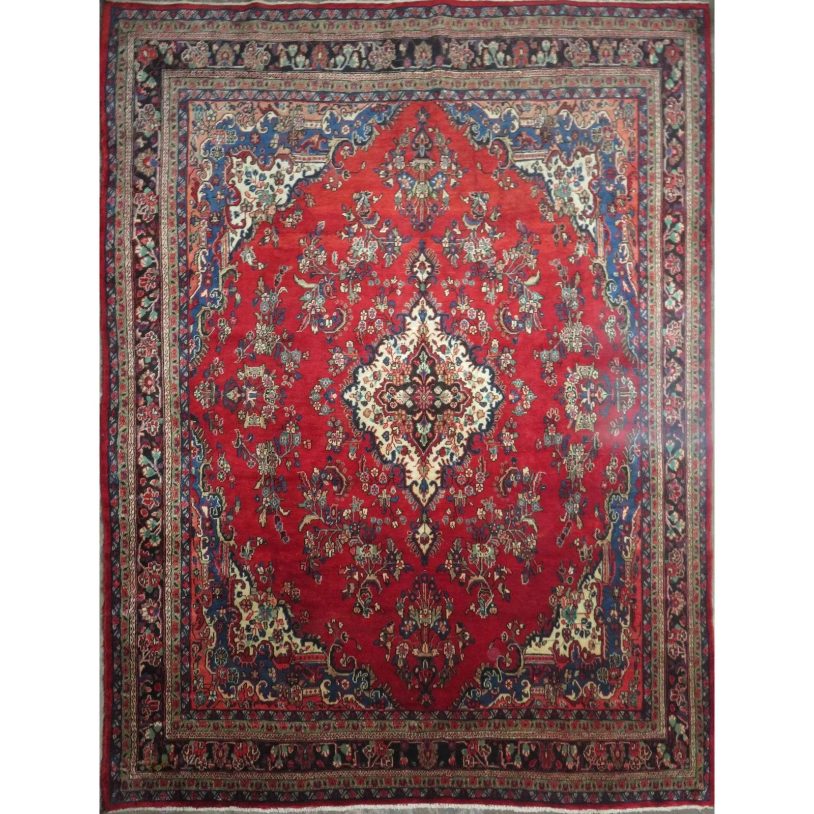 One Of The Kind Hand-Knotted Persian Wool Rug _ Luxurious Vintage Design, 13'3" x 10'5", Artisan: Hand-Knotted Persian Wool Rug _ Luxurious Vintage Design, 13'3" x 10'5", Artisan Crafted, Authentic hand-knotted traditional antique vintage Persian rugs, in excellent vintage condition with over 60 y