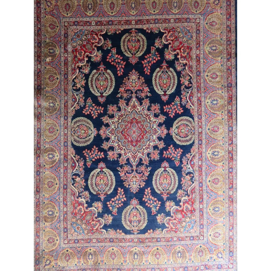 One Of The Kind Hand-Knotted Persian Wool Rug _ Luxurious Vintage Design, 13'10" x 9'8", Artisan: Hand-Knotted Persian Wool Rug _ Luxurious Vintage Design, 13'10" x 9'8", Artisan Crafted, Authentic hand-knotted traditional antique vintage Persian rugs, in excellent vintage condition with over 60 y